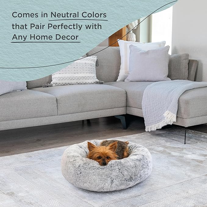 Best Friends by Sheri SnuggleSoft Faux Fur Calming Donut Bed for Dogs and Cats, Gray, Extra Small, 18x18