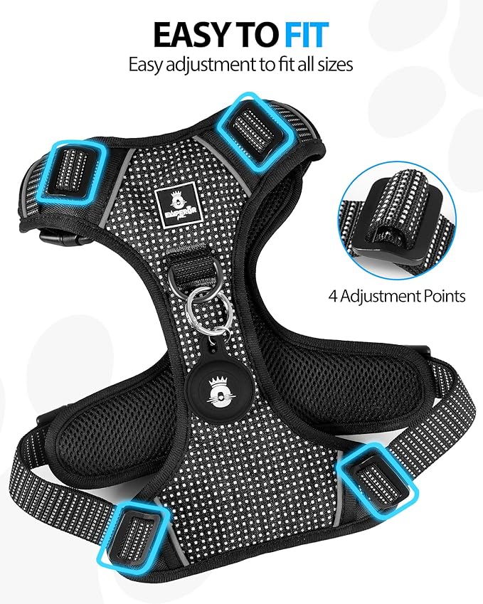 Emperor Pets Black Reflective Dog Harness for Large Dogs - No Pull Dog Harness with 2 Leash Clips, Premium Oxford Soft Padded Large Dog Harness, No Choke Design, Dog Harness for Large Dogs (L, Black)