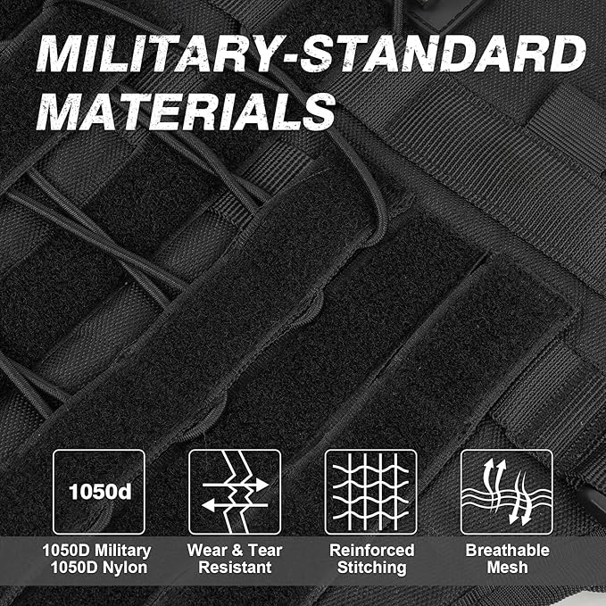 No Pull Tactical Dog Harness for Large Dogs, Escape Proof Molle Dog Vest Harness and Leash Set, Adjustable Military Service Dog Harness with Handle for Medium Large Dogs(Black, L)