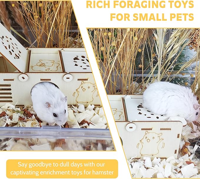 Guinea Pig Foraging Toys, Small Animals Hide Treats Foraging Puzzle Toys,Wooden Foraging Game Interactive Enrichment Toy for Rabbits, Hamsters, Bunny, Chinchillas, Rats and Gerbils