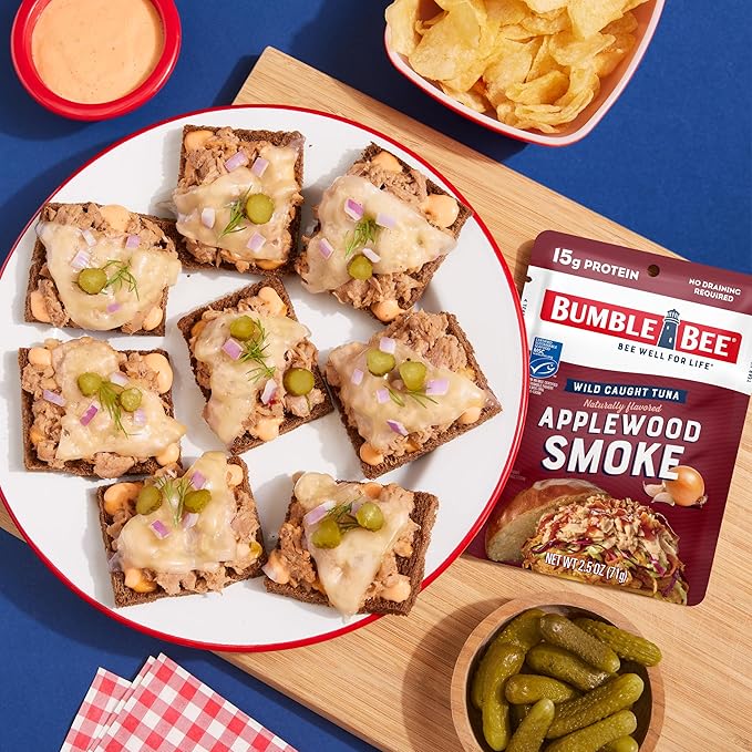 Bumble Bee Applewood Smoke Seasoned Tuna, 2.5 oz Pouches (Pack of 12) - Ready to Eat - Wild Caught Tuna Packet - 15g Protein per Serving - Gluten Free