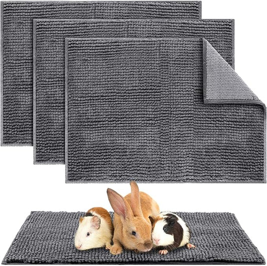 Amylove 4 Pcs Guinea Pig Cage Liner Guinea Pig Bedding Dog Door Mat for Muddy Pet Paws Washable Chenille Pee Pads Small Animal Sleeping Bed for Bunny Hamster(16 x 24 Inch,Rectangular,Dark Gray)