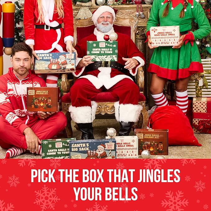 Happy Nuts Holiday Gift Bundle Kit for Men - Comes With Comfort Powder, Body Wash & Christmas Festive Ornament - A Hilarious Stocking Stuffer or White Elephant Mens Gift Basket Idea for Him