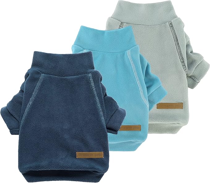 Fitwarm 3 Pack Classic Fleece Sweater, Turtleneck Sweatshirt, Winter Clothes for Small Dogs & Cats, Pullover Jacket, Cat Apparel, Blue, Grey, Navy, Large