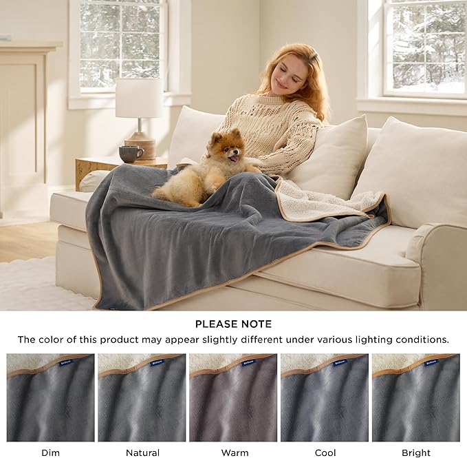 Bedsure Waterproof Dog Blankets for Extra Large Dogs - XL Cat Blanket Washable for Couch Protection, Sherpa Fleece Puppy Blanket, Soft Plush Reversible Throw Furniture Protector, 50x60, Grey