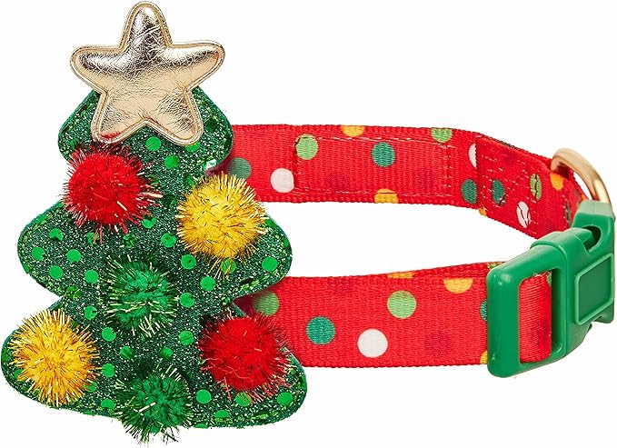 Blueberry Pet Festive Christmas Polka Dots Dog Collar with Bow, Medium Size, Adjustable 14.5"-20" Holiday Collar for Medium Dogs
