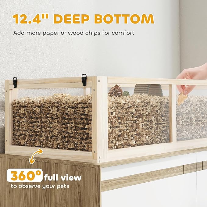 PawHut Wooden Hamster Cage, 3 Tier Small Animal Cage with Detachable 12.4" Deep Bottom, Hut, Seesaw, Exercise Wheel, Ramps, Hamster Habitat for Dwarf, Gerbil, 37" x 21" x 30"