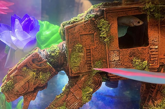 SLOCME Aquarium at-at Imperial Walker Decorations - Fish Tank Resin Robot Tropical Betta Fish Hide Cave Ornament