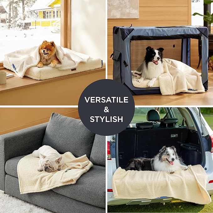 Bedsure Extra Large Dog & Cat Blanket - XL Waterproof, Washable Sherpa Fleece Puppy Blanket, Soft Plush Reversible Throw Furniture Protector, 50x60, White