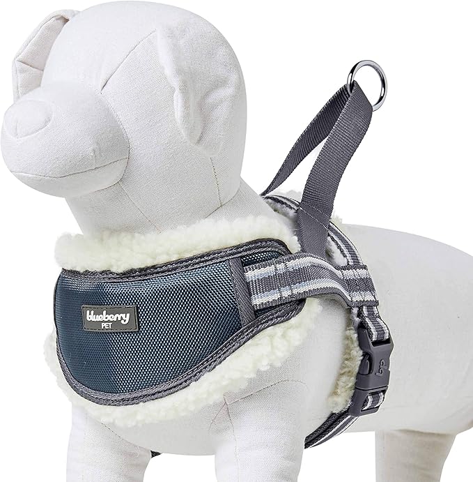 Blueberry Pet Soft & Comfy Multi-Colored Stripe Fleece Padded Chest Dog Harness, Chest Girth 20.5" - 26", Grey, Medium, Adjustable No Pull Training Harness for Dogs