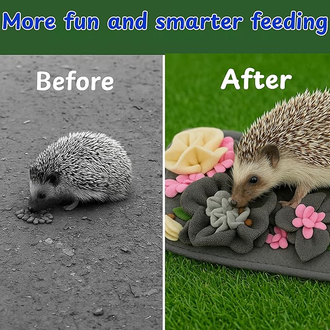 Foraging Mat For Hedgehog Enrichment Toys, Hedgehog Toys For Cage and Water Bowl, Interactive Feeding Toy For Small Pet, Rabbit Foraging Mat, Hedgehogs Accessories, Guinea Pig Toy (Gray, 17.7x9.8in)