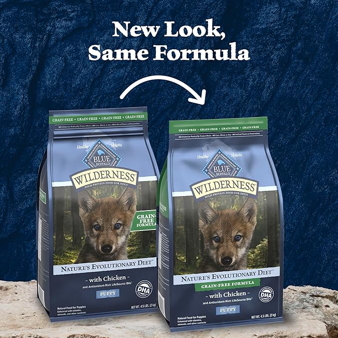 Blue Buffalo Wilderness Puppy High-Protein Dry Dog Food with Real Chicken, Grain-Free, Made in the USA with Natural Ingredients, Chicken, 4.5-lb Bag