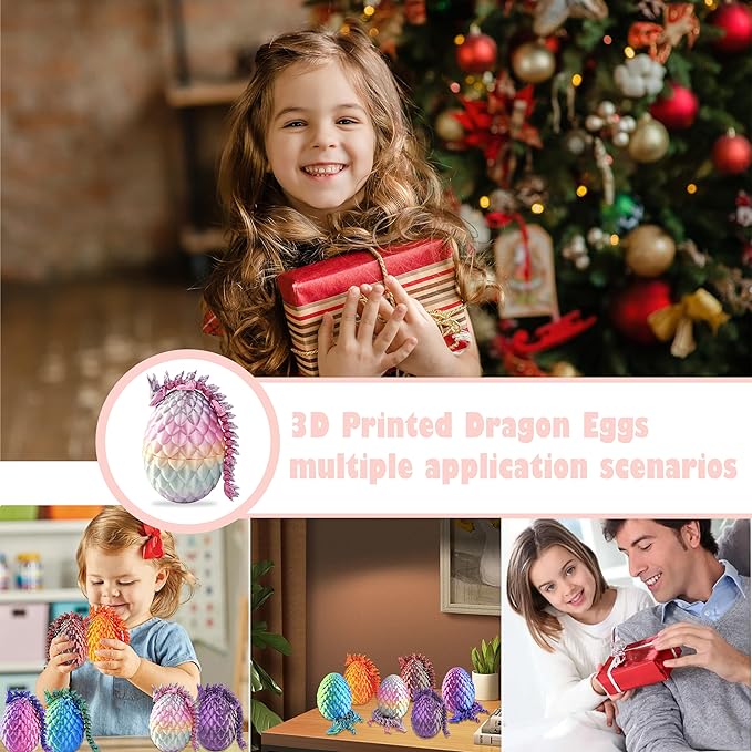 6PCS 3D Printed Dragon Egg with Movable Dragon Inside, Party Favors for Kids, Unique Dragon Toys, Creative Eggs Decor, Fun Gifts for Boys & Girls
