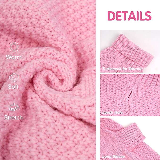 cyeollo Dog Sweater Knitwear Turtleneck Soft Knitwear Pullover Sweaters with Long Sleeves Warm Dog Clothes for Medium Dogs,Pink, XXL