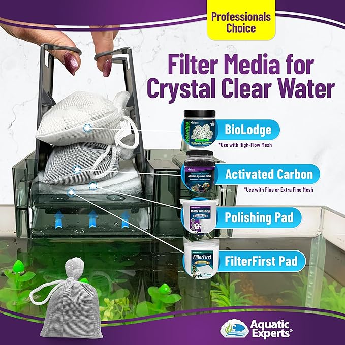 Aquatic Experts Fine Aquarium Media Bag, Durable Drawstring Bags for Fish Tank Filters, 450 Micron Mesh, (Fine, 5" x 9" - 4 Pack)