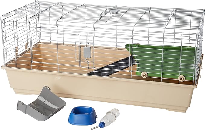 Amazon Basics Top Access Small Animal, Rabbit & Guinea Pig Cage, Ferret Cage Habitat with Accessories, Jumbo, Multicolor, 48.6" L x 26.6" W x 20.6" H