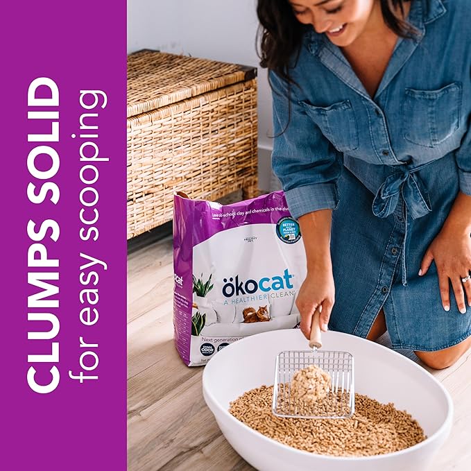 ökocat Less Mess Low Tracking Wood Clumping Cat Litter Mini- Pellets, Unscented, 14 pounds - Natural Ingredients, Stops Odor, Clumps Solid, 99% Dust Free, Great for Long-Hair Breeds