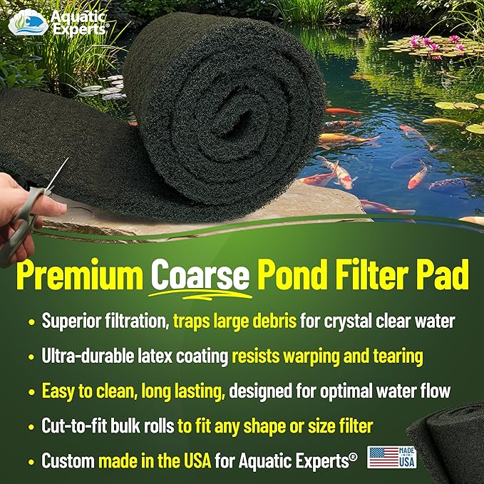 Aquatic Experts Classic Koi Pond Filter Pad COARSE – Bulk Roll Pond Filter Media, Rigid Ultra-Durable Latex Coated Fish Pond Filter Material US (18" x 72", Coarse (Black))