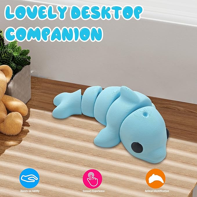 5.5IN 3D Printed Animals for Kids' Room Decor, Adorable 3D Printed Toys for Birthday Gifts and Party Favors, Unique 3D Printed Stuff for Desk Organizers and Creative Collections (Dolphin)