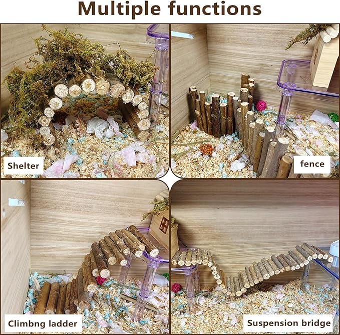 Hamster Bridge19.7x3.9in&9.8x3.9in Hamster Wooden Fence Rat Flexible Bendy Climbing Ladder Cage Accessories Toy for Syrian Gerbil Mouse Rat
