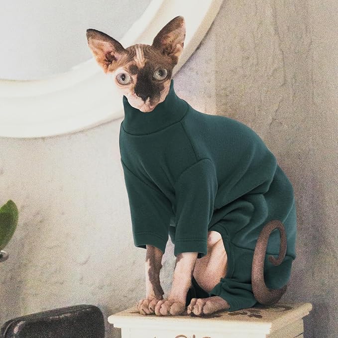 ROZKITCH Sphynx Cat Clothes, Breathable Soft Cat Jumpers for Cats Only, Coat with Four Legs, Warm Sweater T-Shirt Pajamas Jumpsuit Vest Cornish Rex Devon Rex Peterbald DarkGreen M