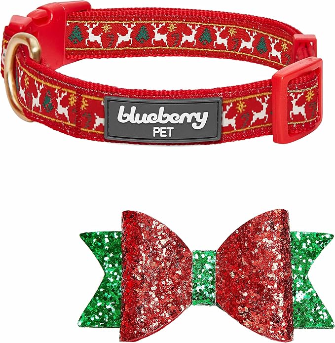 Blueberry Pet Christmas Dog Collar with Bow, Medium, Adjustable Holiday Collar for Medium & Small Dogs, Award-Winning Brand, Fits 14.5"-20" Neck