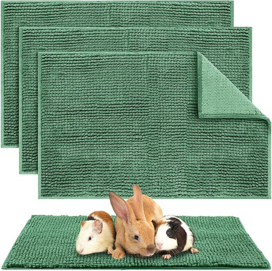 Amylove 4 Pcs Guinea Pig Cage Liner Guinea Pig Bedding Dog Door Mat for Muddy Pet Paws Washable Chenille Pee Pads Small Animal Sleeping Bed for Bunny Hamster(16 x 24 Inch,Rectangular,Dark Green)