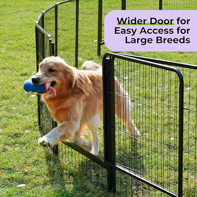 SunsGrove Dog Playpen Outdoor, Heavy Duty 32 Inch 6 Panels with Wider Door for Small and Medium Dogs, Free and Safe Play Dog Fence Indoor, Black