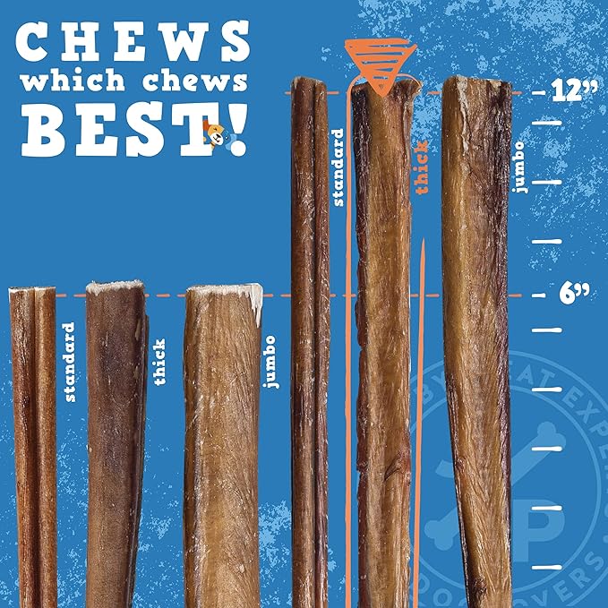 Jack&Pup 12 Inch Thick Bully Sticks for Large Dogs (10 Pack) Bully Sticks for Medium Dogs, Single Ingredient Dog Chew Sticks