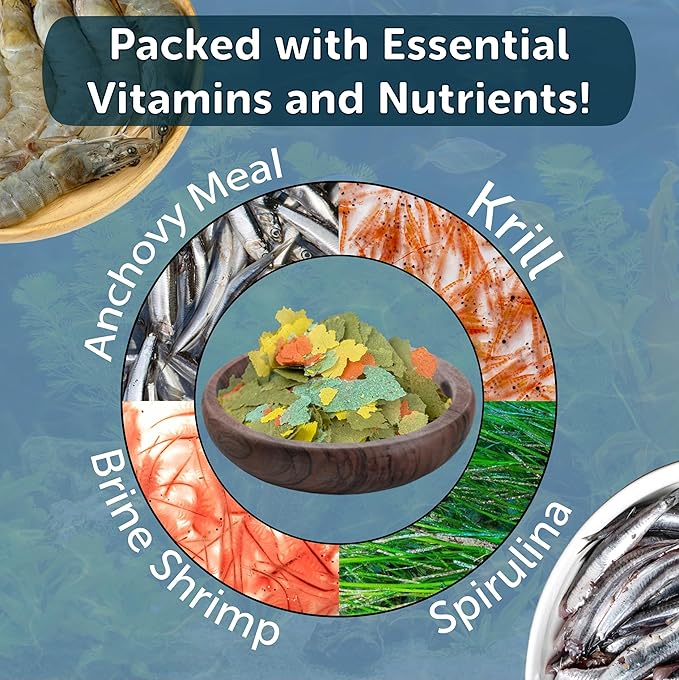 Aquatic Foods Inc. Guppy & Endler Guppy Premium 5-Type Flake Mix for Guppies, Endlers, Tetras, All Tropicals. Aquatic Foods Premium Guppy Flakes…2oz Small Jar