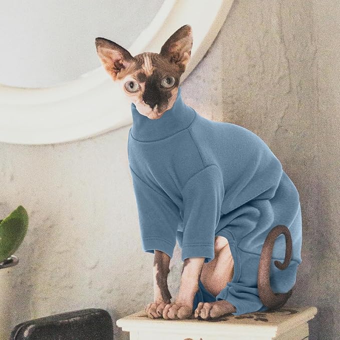 ROZKITCH Sphynx Cat Shirt, Breathable Soft Jumpers for Hairless Cats Only, Coat with Four Legs, Warm Sweater T-Shirt Pajamas Jumpsuit Vest Cornish Rex, Devon Rex, Peterbald Blue L