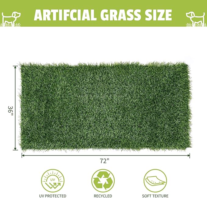 Grass Pad for Dogs, 72" x 36" Artificial Turf for Pets Potty Training, Fake Grass Mat with Drainage Holes, Easy to Clean, Large Turf Rug Outdoor Indoor Use