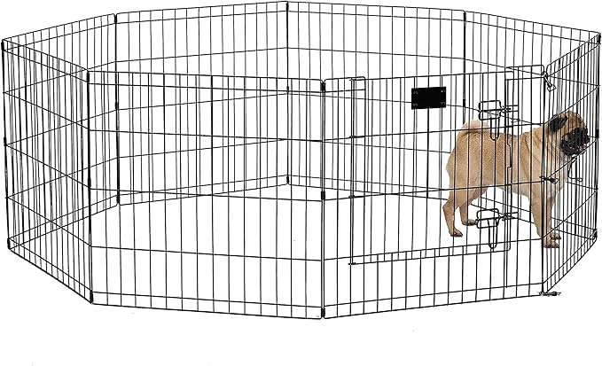 MidWest Homes for Pets Folding Metal Puppy/Dog Exercise Pen, Indoor/Outdoor Playpen with Secure Door, Provides 16 Sq Feet of Play Space, 24-Inches Tall, Black E-Coated