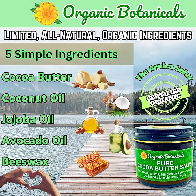 Cocoa Butter Salve - Organic Belly Butter for Pregnant Women, Nipple Balm, Scar Cream, Stretch Marks, & Body Bumps Moisturizer, All-Natural with Intense Hydration, 2 ounces