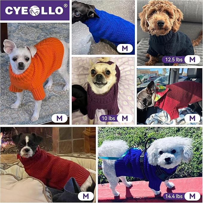 cyeollo Warm Small Dog Christmas Sweater, Knit Cold Weather Doggy Sweaters for Small Dogs Girl Pullover Winter Dog Clothes with Turtleneck for Indoor & Outdoor Wear, Red M