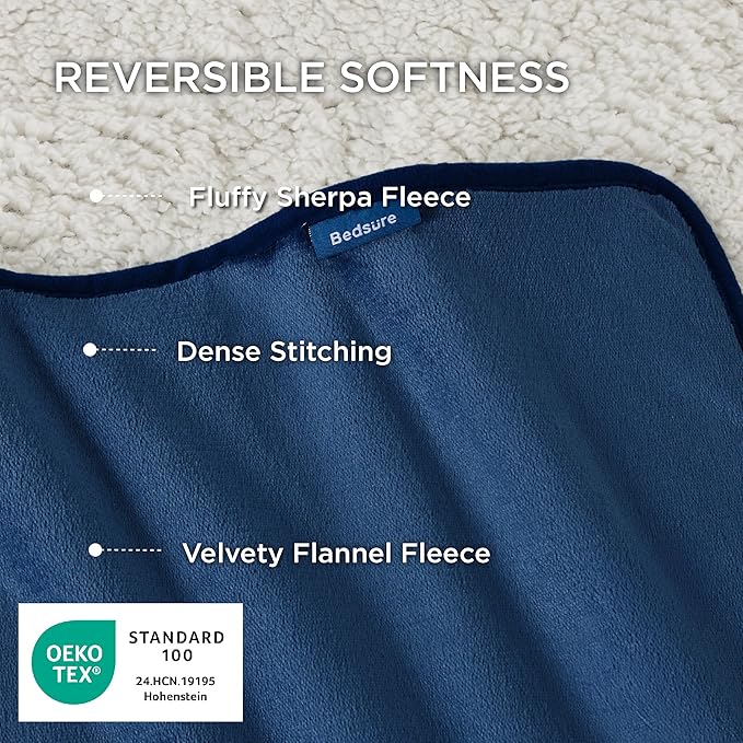 Bedsure Waterproof Dog Blankets for Extra Large Dogs - XL Cat Blanket Washable for Couch Protection, Sherpa Fleece Puppy Blanket, Soft Plush Reversible Throw Furniture Protector, 50"x60", Blue