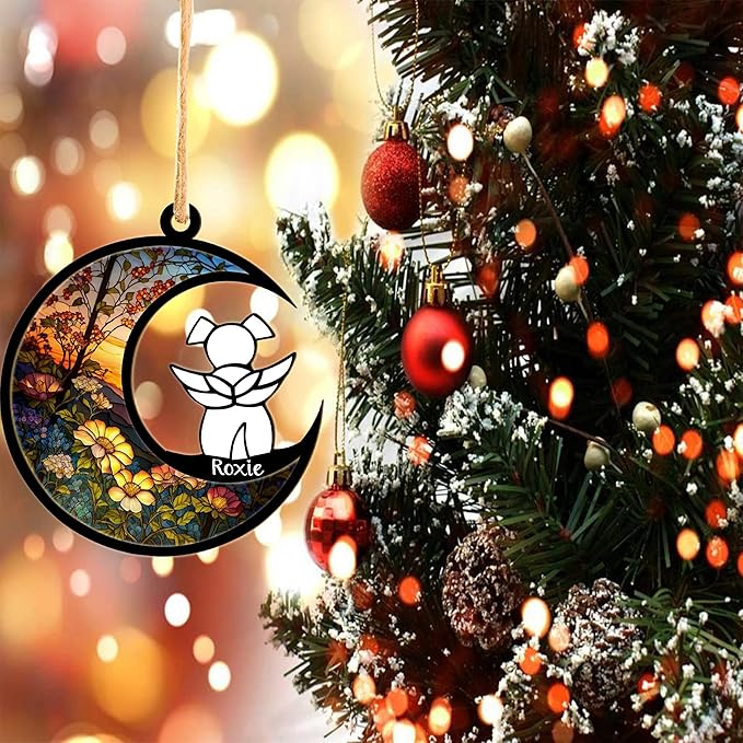 LOVELYPOD DIY Dog Ornament Suncatcher Memorial Gifts for Dog Lovers, A White Dog with Wings on Window Hangings Suncatcher, Loss of Dog Sympathy Gift, Remembrance Gifts in Memory Dog (4 Inches)