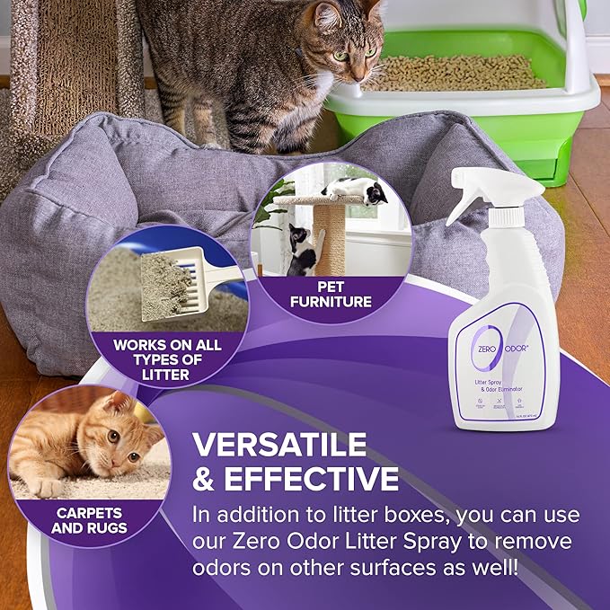 Zero Odor – Litter Odor Eliminator - Permanently Eliminate Litter Odors with Best Patented Molecular Technology - Pet Safe & Works on all types of litter, 16oz (Over 400 Sprays)