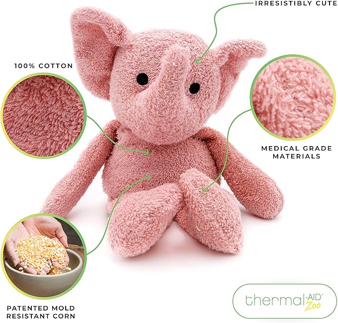 Thermal-Aid® (Tiny The Elephant) – Washable Heating Pad & Ice Pack – Plush Hot/Cold Pack with Natural Corn Filling – Reusable Comfort