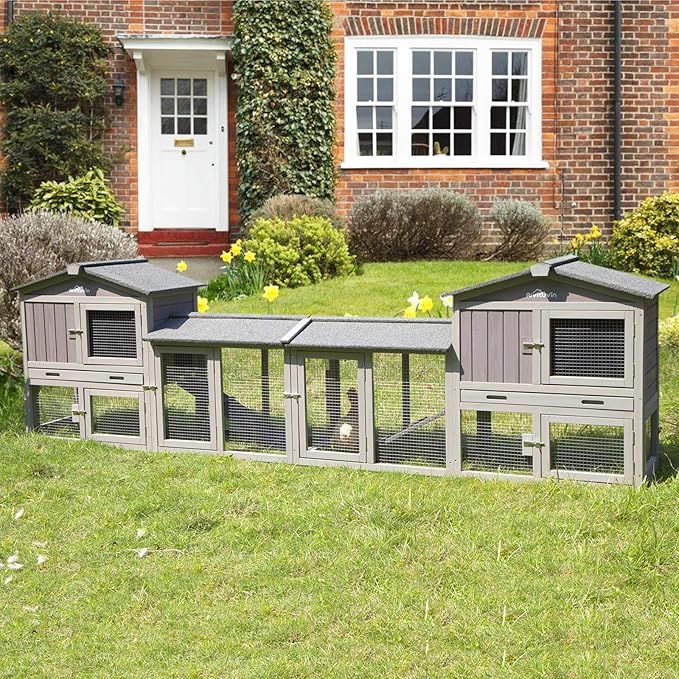 Aivituvin Rabbit Hutch Indoor Bunny Cage Outdoor House with Deeper Leakproof Plastic Tray (Grey02-Two Sets)