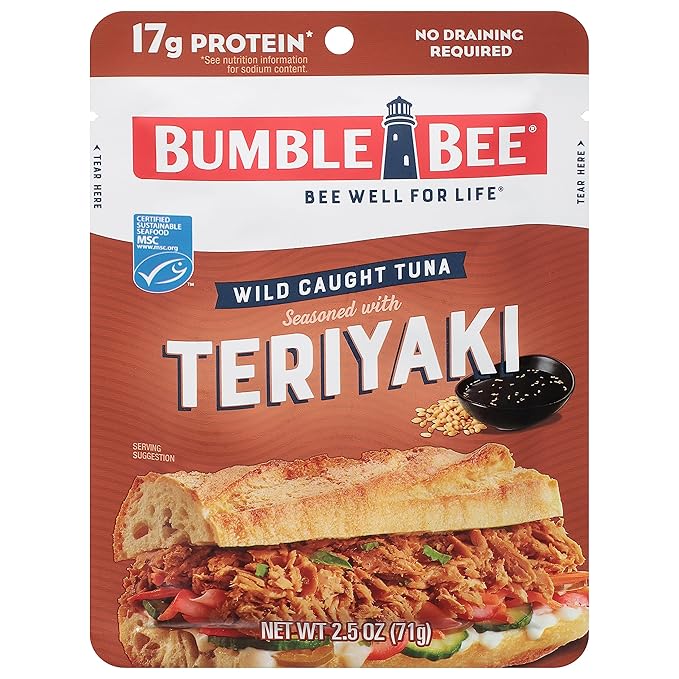 Bumble Bee Teriyaki Seasoned Tuna Pouch - Wild Caught and Ready to Eat for Snack, Salad, Korean Tuna Bowl - 17g Protein per Serving - PERFECT, PORTABLE, GOODNESS - 2.5 oz Packet (Pack of 1)