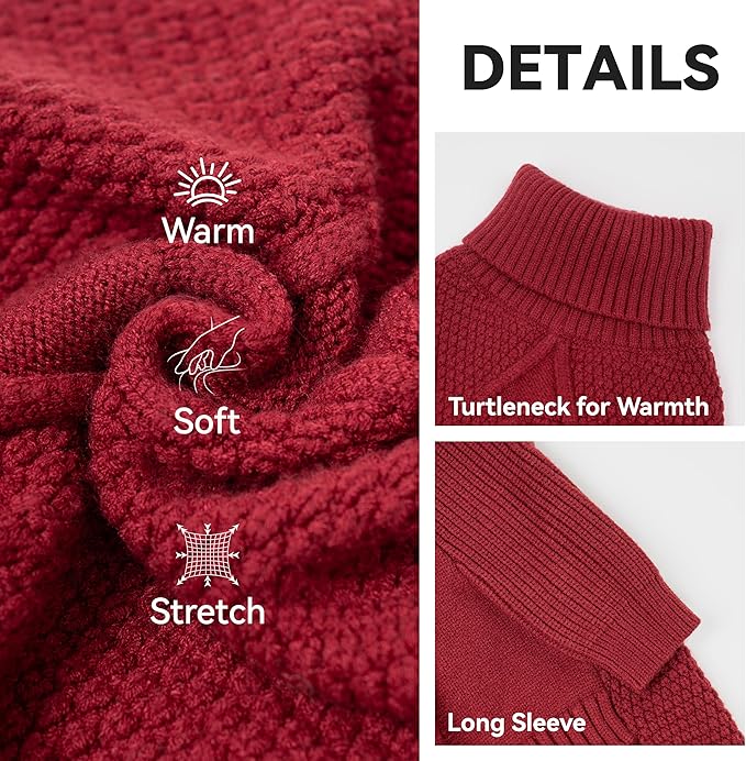 cyeollo Dog Christmas Sweater Turtleneck Soft Knitted Sweaters with Long Sleeves Warm Cozy Dog Clothes for Large Dogs, Burgundy 2XL