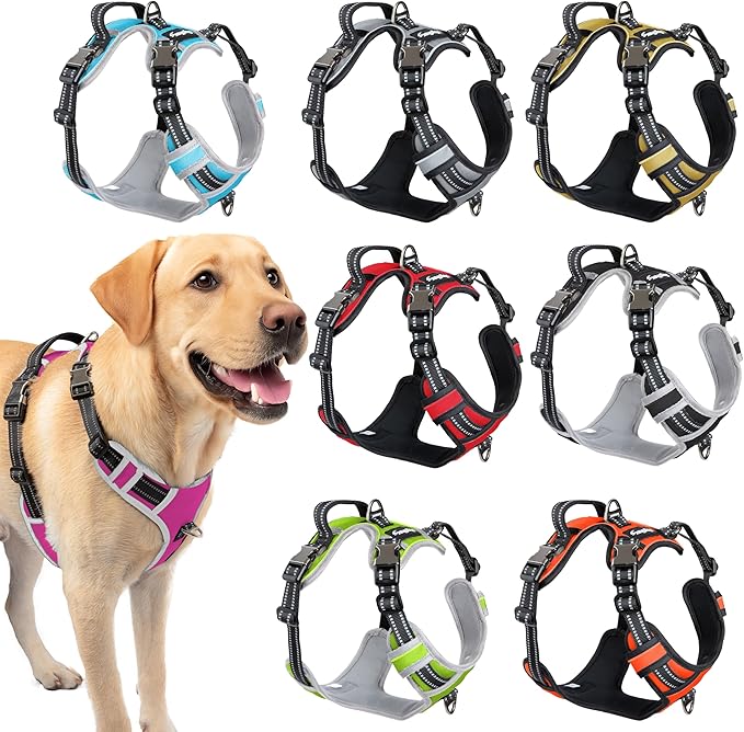Step in Dog Harness for Extra Large Dogs, Pink, Adjustable, Easy On Off, No Pull Through Design, 2 Dog Leash Points, 3M Reflective Trim, Neoprene Padded Control Handle