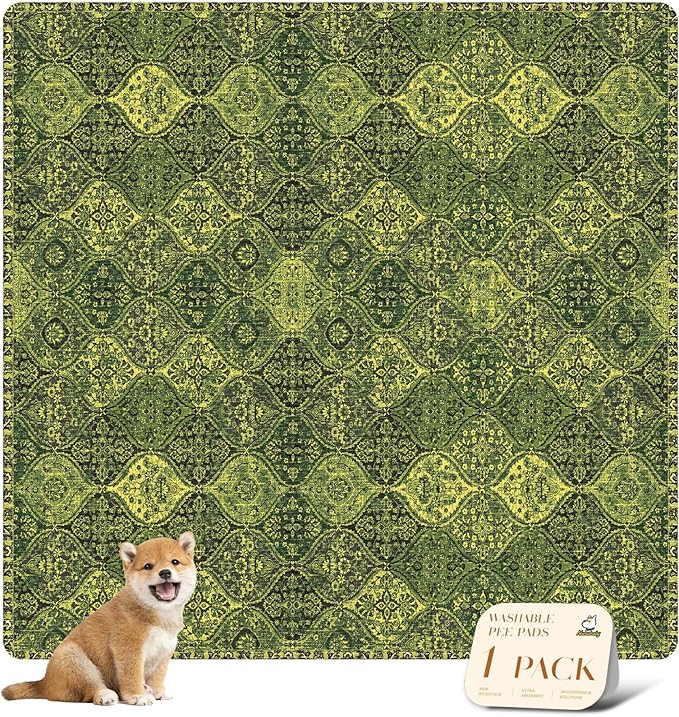 nunubaby Washable Pee Pads for Dogs, Stylish, Non-Slip and Leak-Proof Pee Pads. Reusable Potty Pads for Dogs for Crates and Floors.(Green/Multi, 72" x72" )
