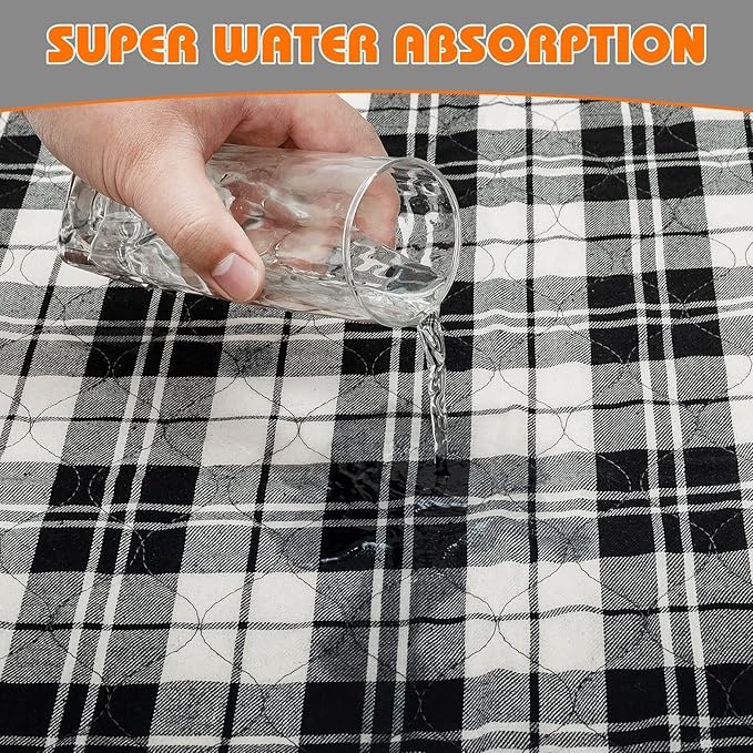 KOOLTAIL Washable Pee Pads for Dogs - Waterproof & Non-Slip Plaid Puppy Potty Training Pads, Reusable Whelping Pads, Dog Food Feeding Mat,Black & Grey