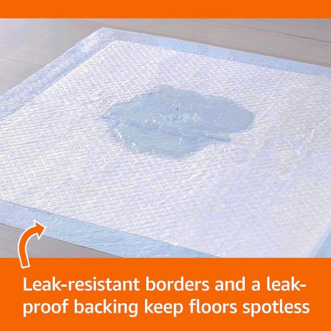 Amazon Basics Scented Dog and Puppy Pee Pads, 5-Layer Leak-Proof Super Absorbent, Quick-Dry Surface, Potty Training, Regular (22x22"), 150 Count, Blue