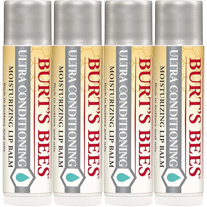 Burt's Bees Lip Balm, Moisturizing Lip Care, 100% Natural Origin, Ultra Conditioning with Shea, Cocoa & Kokum Butter (4 Pack)