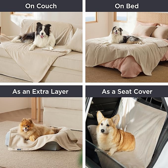 Bedsure Waterproof Blanket for Bed - Sherpa Fleece Waterproof Dog Blankets for Large Dogs, Pet Blankets for Bed/Couch/Dog Crate, Soft Plush Reversible Furniture Protector, Twin-XL, 66"x90", Cream