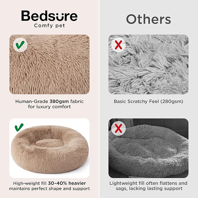 Bedsure Calming Dog Bed for Extra Large Dogs - Donut Washable Large Pet Bed, 45 inches Anti-Slip Round Fluffy Plush Faux Fur Dog Bed, Fits up to 120 lbs Pets, Camel