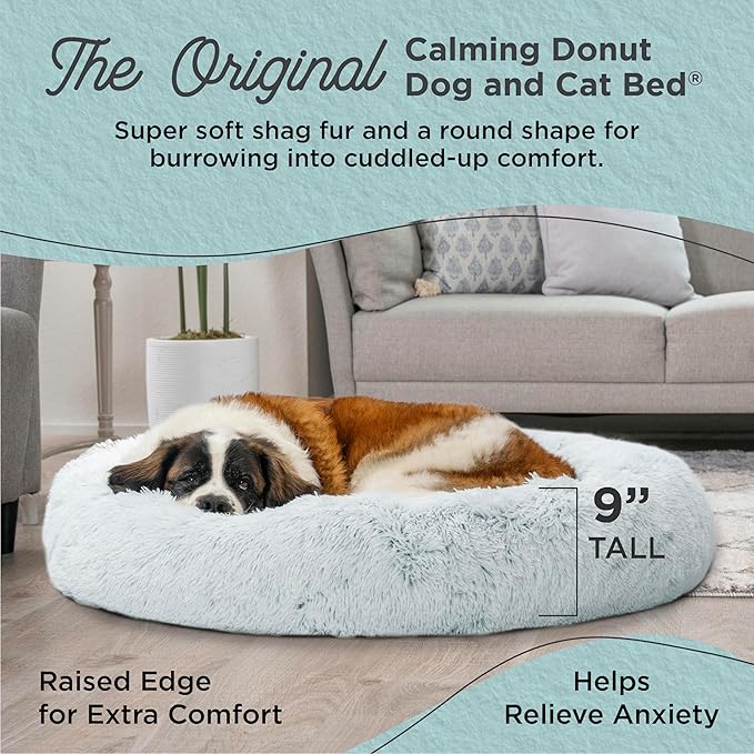 Best Friends by Sheri The Original Calming Donut Dog Bed – Washable Plush Pet Bed for XL Breeds up to 150 lbs, Shag Faux Fur, Frost Gray, XL (45" x 45")